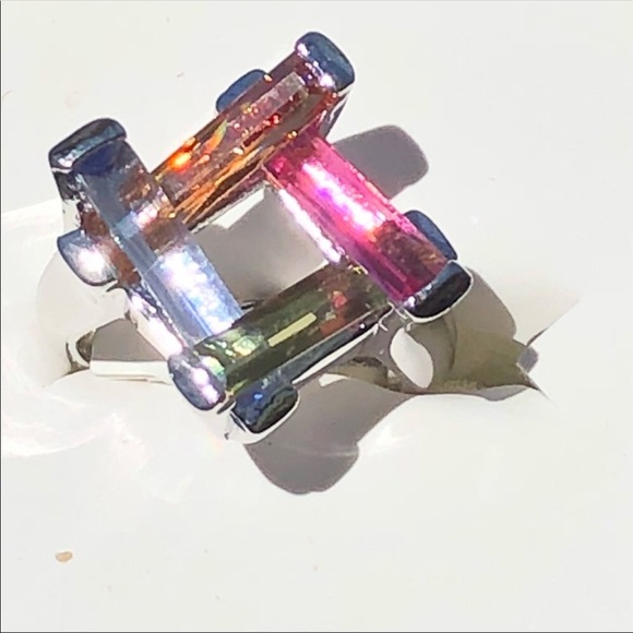 Unique Multicolor Zirconia Rhodium Ring - Picture 4 of 10